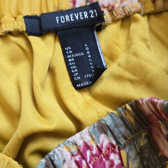 Forever 21 Yellow Floral Off The Shoulder Crop Ruffle Sleeve 2 Piece Skirt Set - Picture 5 of 9